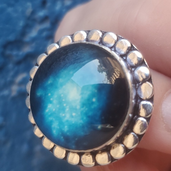 New Nebula Galaxy Celestial Art Glass Abstract, Hypnotic 925 Silver Ring. - Picture 6 of 6